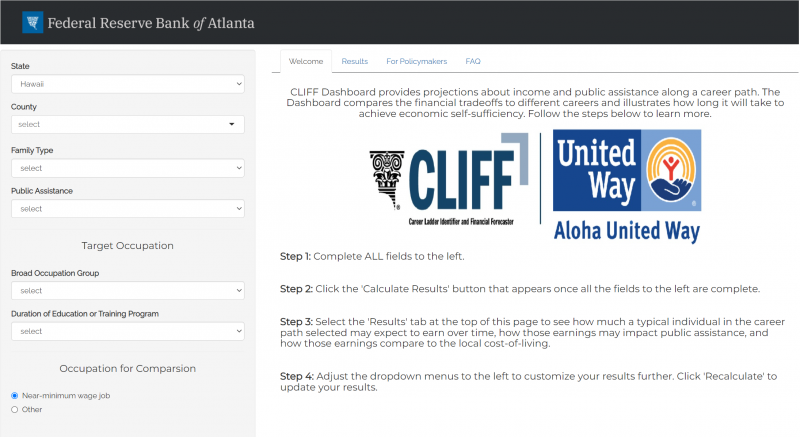 Aloha United Way Hawaii CLIFF Benefit Dashboard